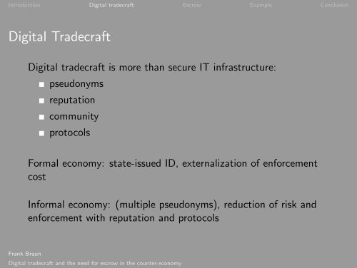 Digital tradecraft and the need for escrow in the ... - Shadow Life