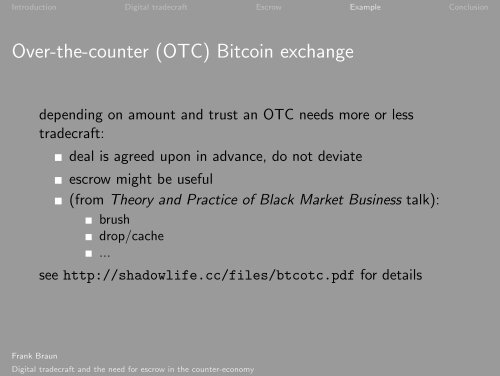 Digital tradecraft and the need for escrow in the ... - Shadow Life