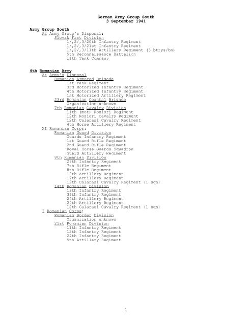 German Army Group South, 3 September 1941 - CGSC