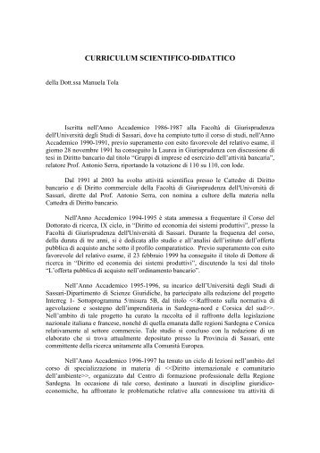 Curriculum vitae e Pubblicazioni - UniversitÃ  degli studi di Cagliari.