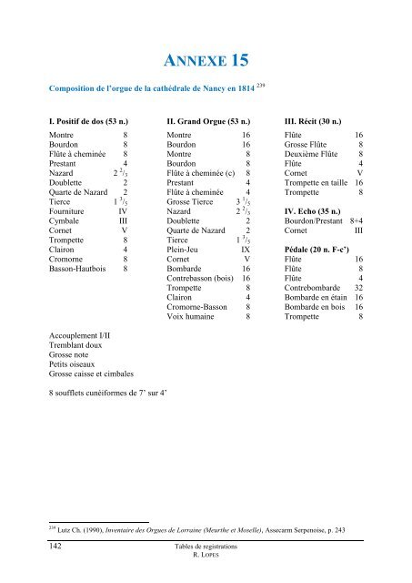 Tables des registrations - France Orgue