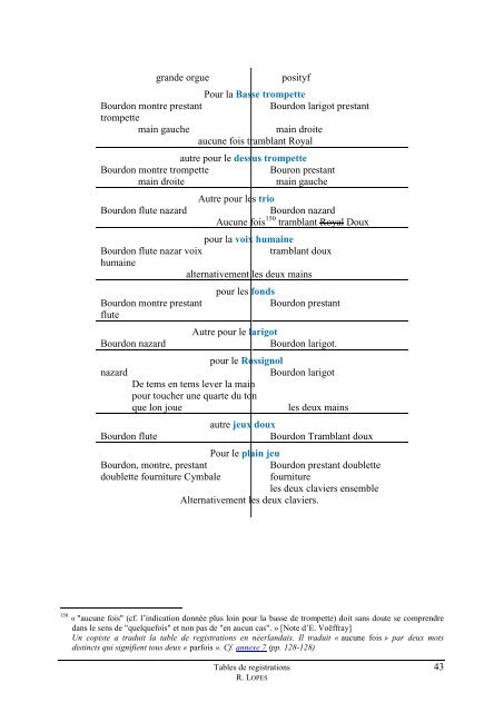 Tables des registrations - France Orgue