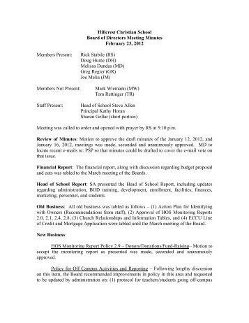 board of directors meeting minutes