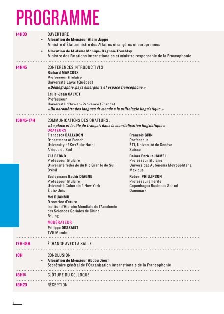 Le programme (pdf) - Organisation internationale de la Francophonie