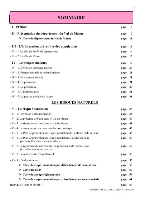 Le Dossier dÃ©partemental sur les risques majeurs du Val-de-Marne