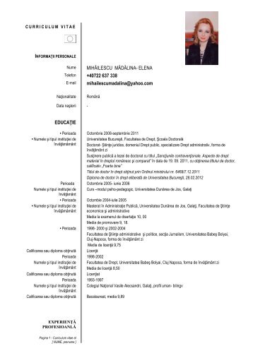 CV MIHAILESCU.pdf - Facultatea de Drept