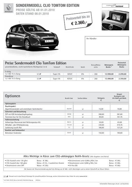 pdf preisliste clio tomtom edition - Renault