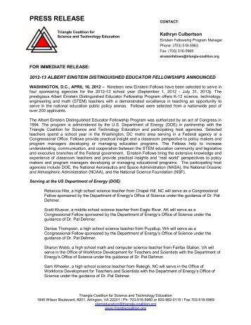 PRESS RELEASE - Triangle Coalition For Science And Technology ...