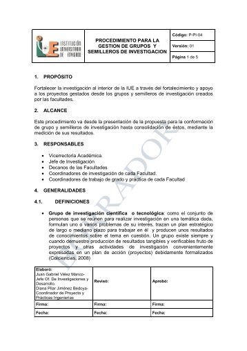 PROCEDIMIENTO PARA LA GESTION DE GRUPOS Y ...