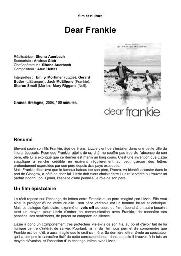 Dear Frankie - fiche pÃ©dagogique - Film et Culture