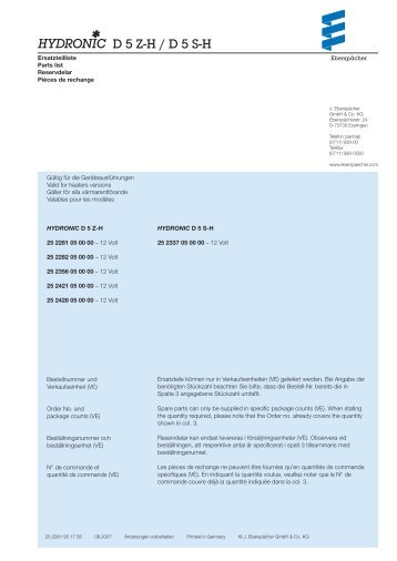 Hydronic D5 ZH / D5 SH .pdf - Richter - Standheizungen