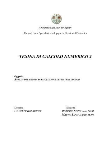tesina di calcolo numerico 2 - UniversitÃ  degli studi di Cagliari.