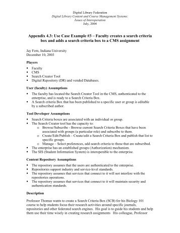 Appendix 4.3: Use Case Example #3 – Faculty creates a search ...