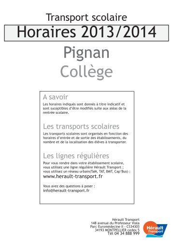 Pignan CollÃ¨ge Horaires 2012/2013 - HÃ©rault Transport