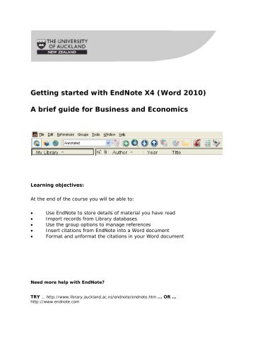 Quick guide to Endnote X4 - The University of Auckland Library