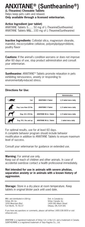 ANXITANE® (Suntheanine®) - Virbac Animal Health