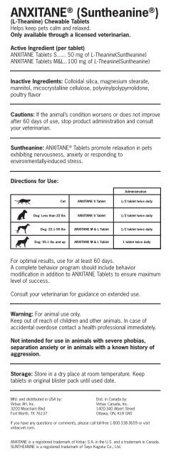 ANXITANE® (Suntheanine®) - Virbac Animal Health