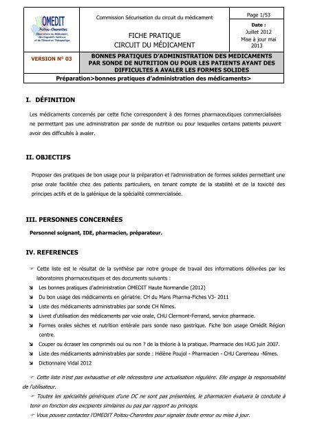 Fiches pratiques mÃ©dic forme orale sÃ¨che - OMEDIT Poitou-Charentes