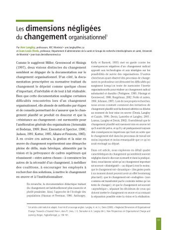 Les dimensions nÃ©gligÃ©es du changement organisationnel