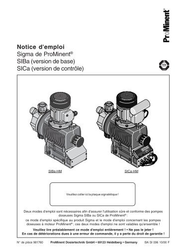 Notice d'emploi Sigma de ProMinent® SIBa (version de base) SICa ...