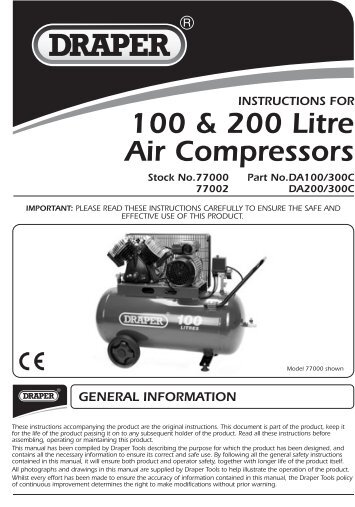 Instructions for the DRAPER AIR COMPRESSOR 100L ... - Sitebox Ltd