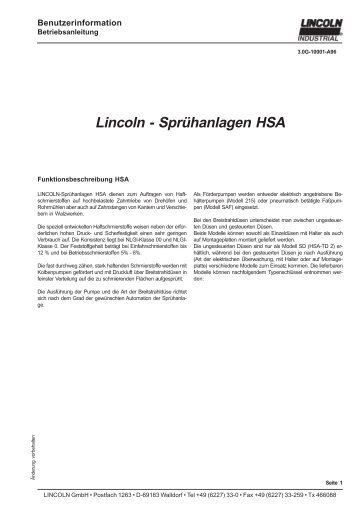 Sprühanlagen HSA - Funktionsbeschreibung - Ridair/Brema