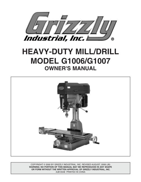 Grizzly online mill drill