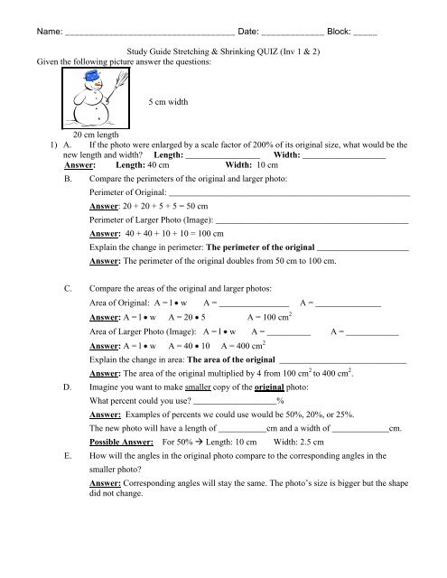 Study Guide Stretching & Shrinking QUIZ (Inv 1 & 2)