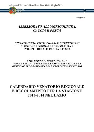 Calendario venatorio e Regolamento - Agricoltura - Regione Lazio
