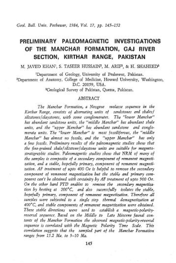 Preliminary Paleomagnetic Investigations Of The Manchar ...