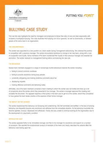 Bullying case study OHS77 - Comcare