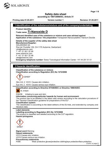 MSDS Ti-Nanoxide D - Solaronix