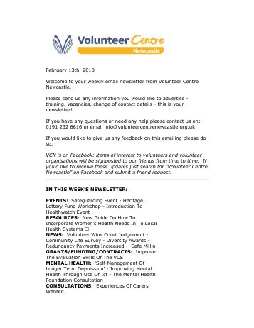 Emailing for 13th February - Volunteer Centre Newcastle