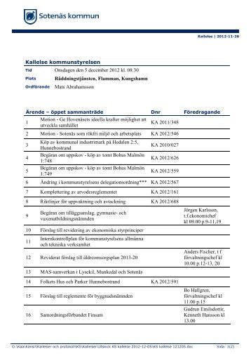 KS kallelse+handlingar 2012-12-05.pdf - SotenÃ¤s kommun