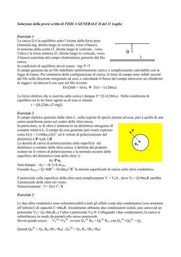 Soluzione della prova scritta di FISICA GENERALE II del 21 Luglio ...