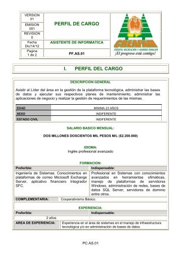 PERFIL DE CARGO I. PERFIL DEL CARGO - CREAFAM