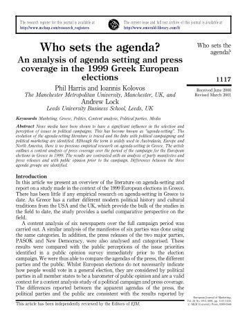 Who sets the agenda? - Dr Phil Harris