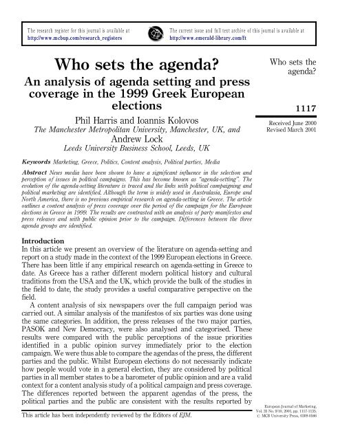 Who sets the agenda? - Dr Phil Harris