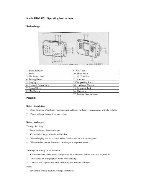 Kaide KK-9502L Operating Instructions - BCL - SWL