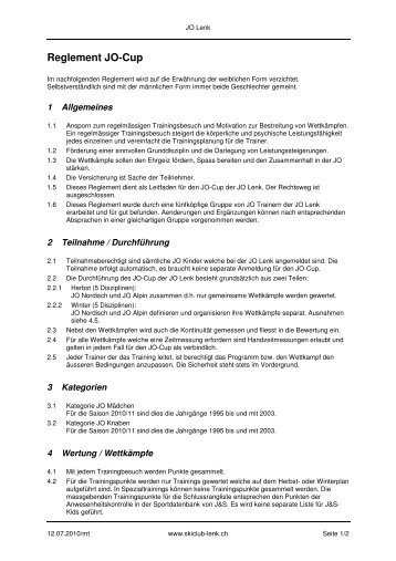 Reglement JO-Cup - Skiclub Lenk