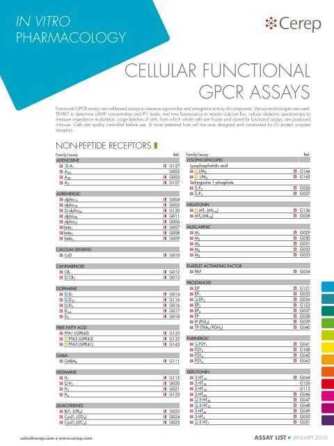 cellular Functional gpcr assays - Cerep