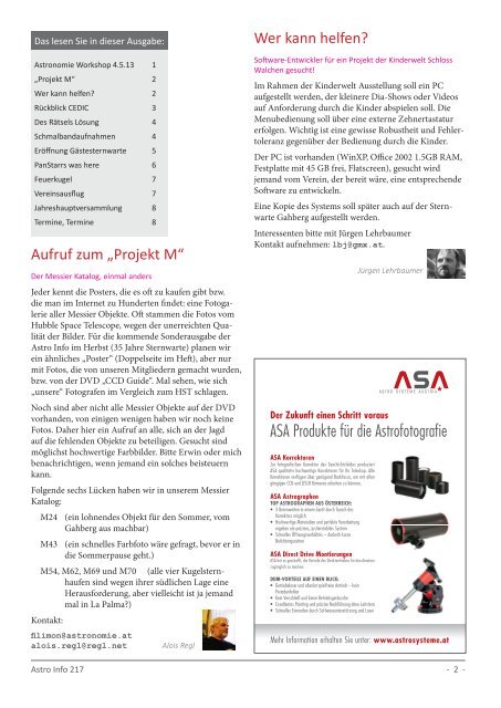 Astro-Info #217 (PDF) - Sternwarte Gahberg