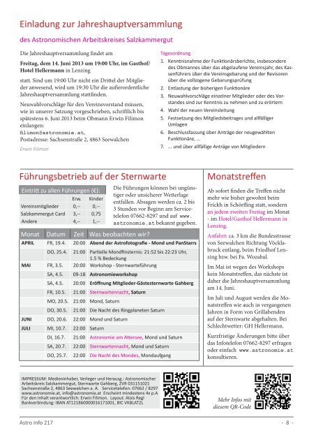 Astro-Info #217 (PDF) - Sternwarte Gahberg
