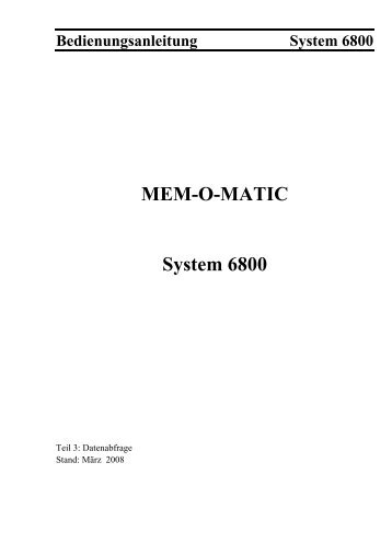 PC WIN Programm System 6.800 - MEM-O-MATIC International