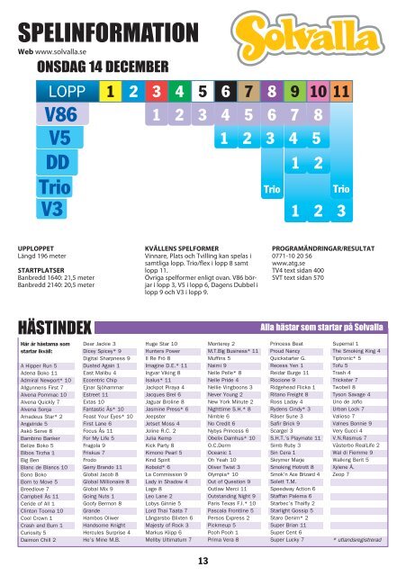 ONSDAG 14 DECEMBER START 18.20 - Solvalla