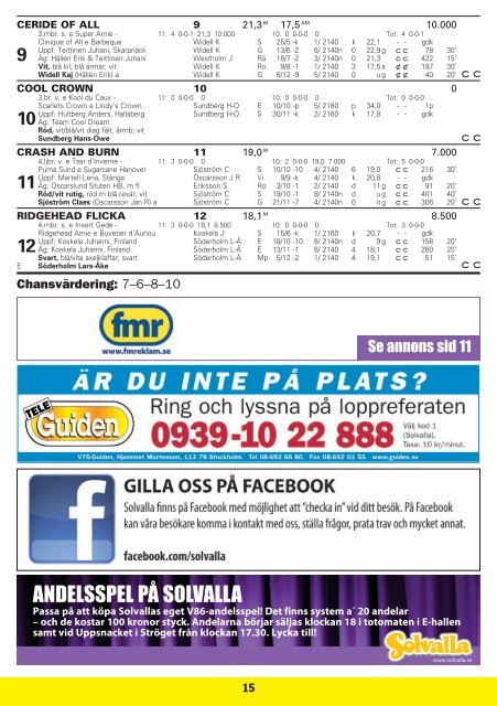 ONSDAG 14 DECEMBER START 18.20 - Solvalla