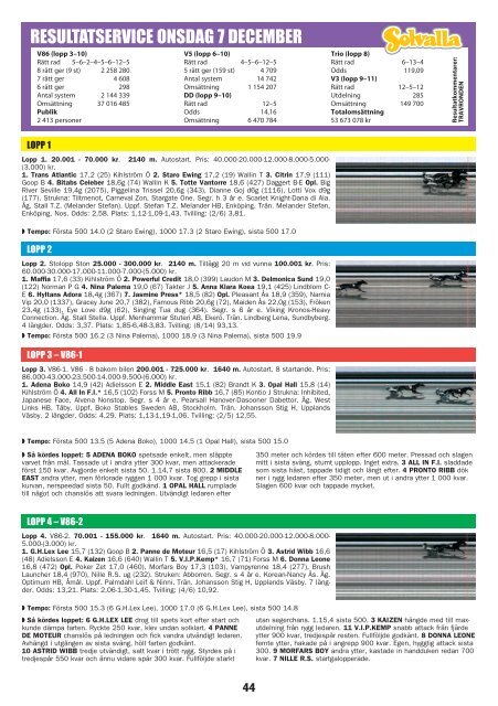 ONSDAG 14 DECEMBER START 18.20 - Solvalla