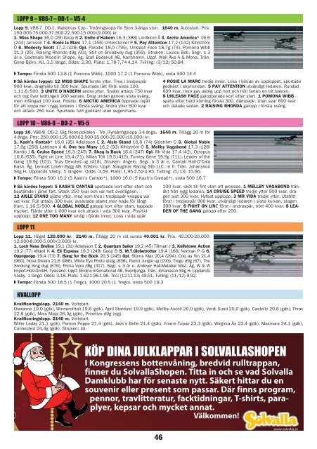 ONSDAG 14 DECEMBER START 18.20 - Solvalla