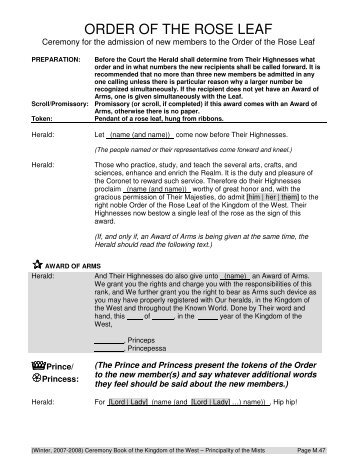 ORDER OF THE ROSE LEAF - West Kingdom College of Heralds ...