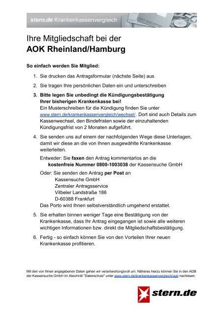 Ihre Mitgliedschaft bei der AOK Rheinland/Hamburg